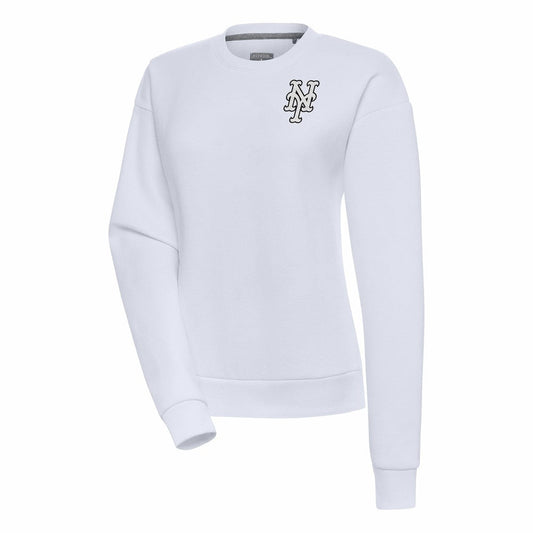 New York Mets Antigua Women's Brushed Metallic Victory Pullover Sweatshirt - White