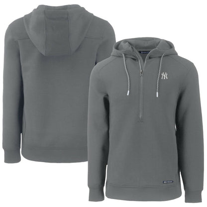 New York Yankees Cutter & Buck Roam Eco Half-Zip Recycled Pullover Hoodie - Gray