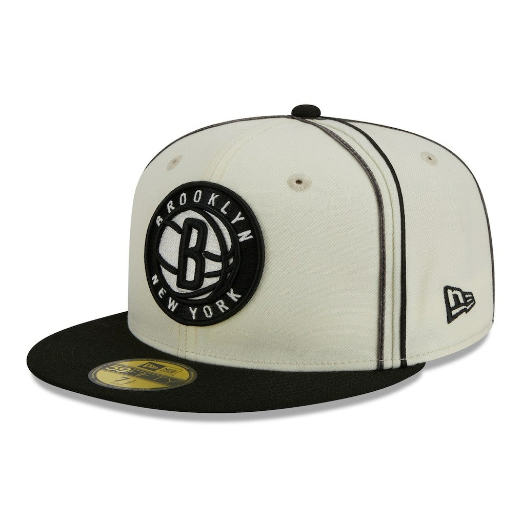 Brooklyn Nets Piping 2-Tone 59FIFTY Fitted Hat - Cream/Black | New Era shop