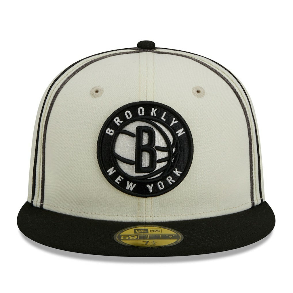 Brooklyn Nets Piping 2-Tone 59FIFTY Fitted Hat - Cream/Black | New Era shop