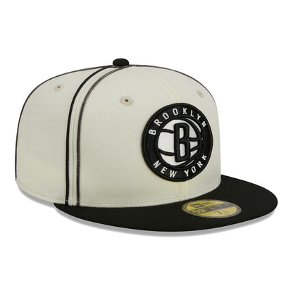 Brooklyn Nets Piping 2-Tone 59FIFTY Fitted Hat - Cream/Black | New Era shop