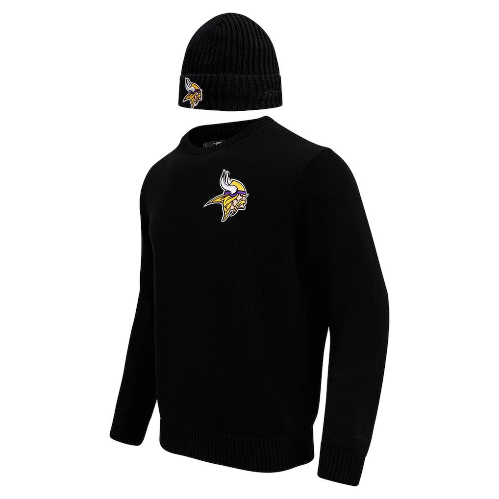 Minnesota Vikings Pro Standard Crewneck Pullover Sweater & Cuffed Knit Hat Box Gift Set - Black cheap