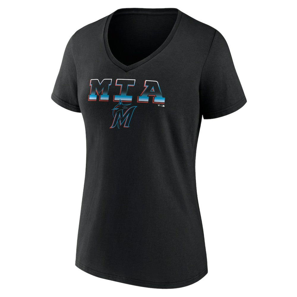 Miami Marlins Women's Hometown Baseball 305 V-Neck T-Shirt - Black