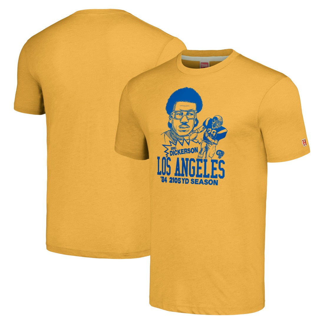 Eric Dickerson Los Angeles Rams Homage Unisex Caricature Retired Player Tri-Blend T-Shirt - Gold online