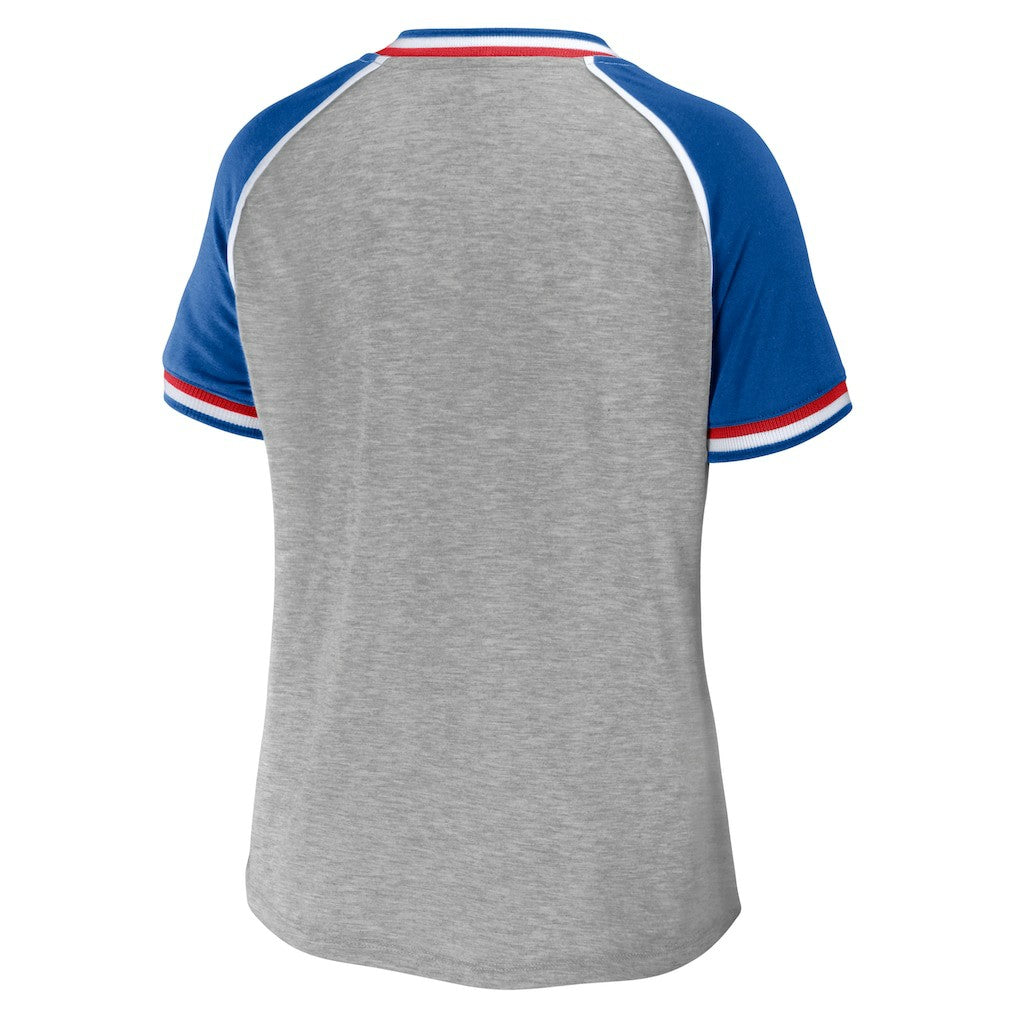 Buffalo Bills WEAR by Erin Andrews Women's Cropped Raglan Throwback V-Neck T-Shirt - Heather Gray online