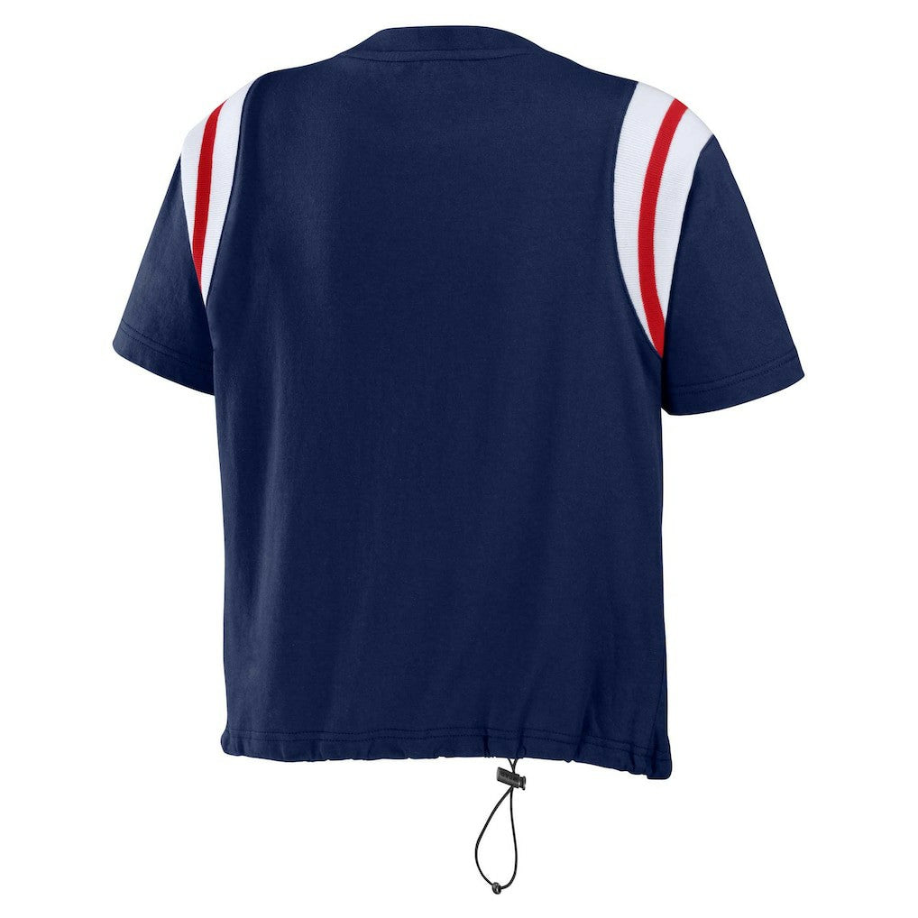 New England Patriots WEAR by Erin Andrews Women's Cinched Colorblock T-Shirt - Navy sale