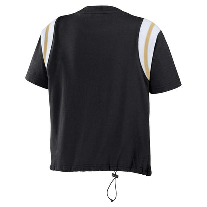 New Orleans Saints WEAR by Erin Andrews Women's Cinched Colorblock T-Shirt - Black for sale