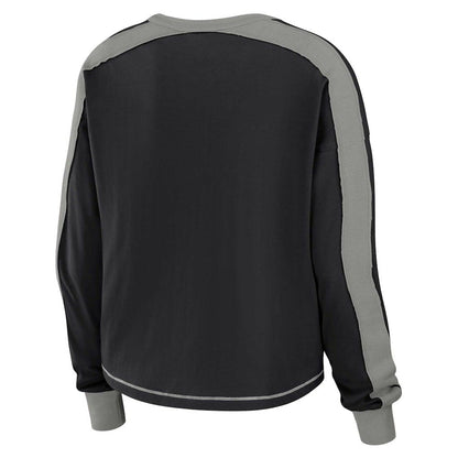 Las Vegas Raiders WEAR by Erin Andrews Women's Color Block Modest Crop Long Sleeve T-Shirt - Black/Silver outlet