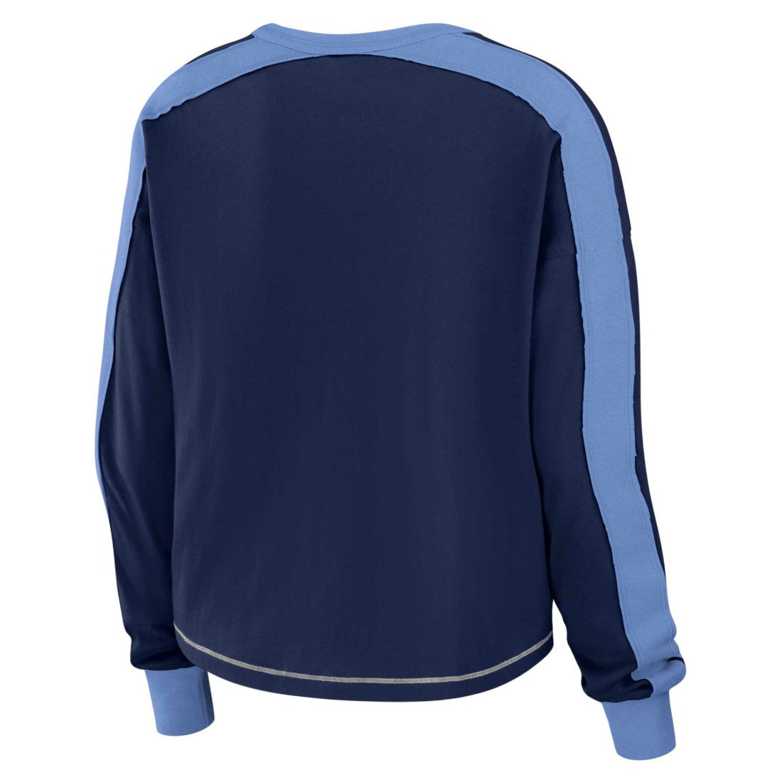 Tennessee Titans WEAR by Erin Andrews Women's Color Block Modest Crop Long Sleeve T-Shirt - Navy/Light Blue online