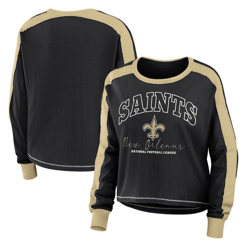 New Orleans Saints WEAR by Erin Andrews Women's Plus Size Colorblock Long Sleeve T-Shirt - Black on sale