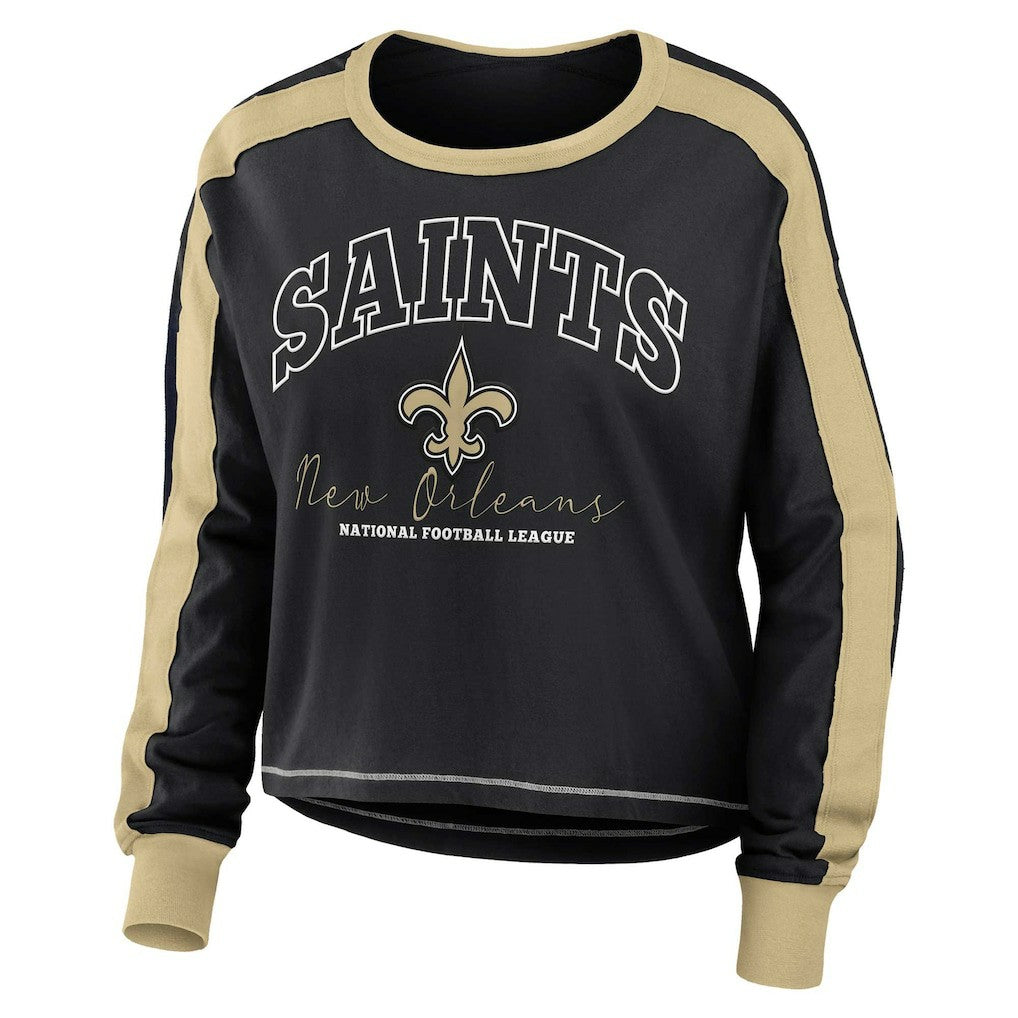 New Orleans Saints WEAR by Erin Andrews Women's Plus Size Colorblock Long Sleeve T-Shirt - Black on sale