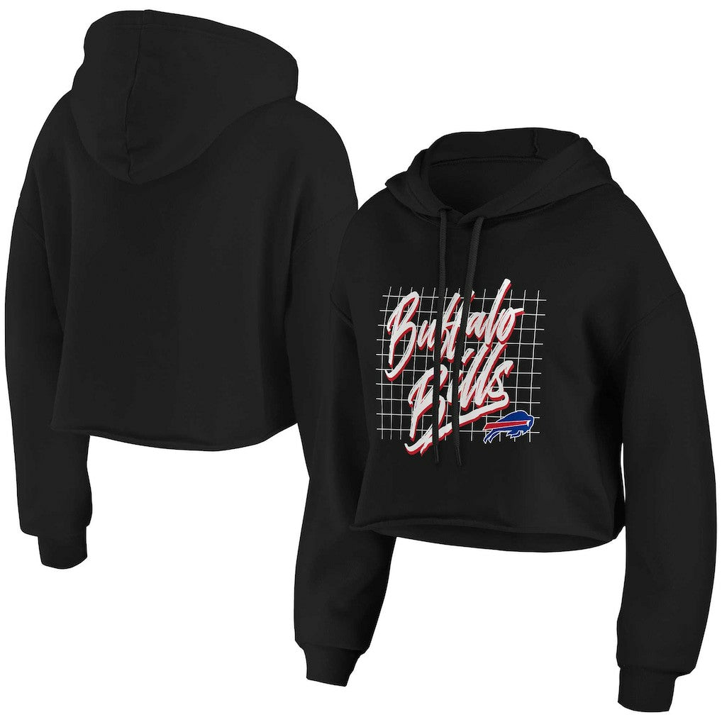 Buffalo Bills WEAR by Erin Andrews Women's Domestic Cropped Pullover Hoodie - Black discount