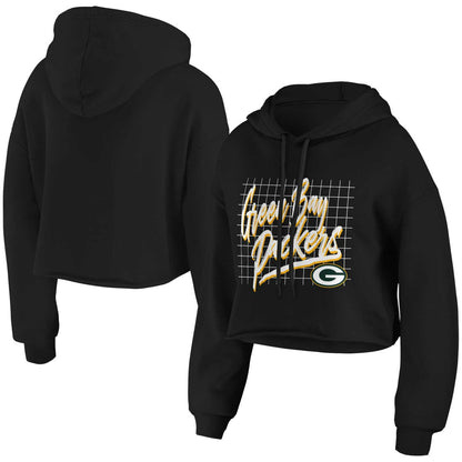 Green Bay Packers WEAR by Erin Andrews Women's Domestic Cropped Pullover Hoodie - Black discount