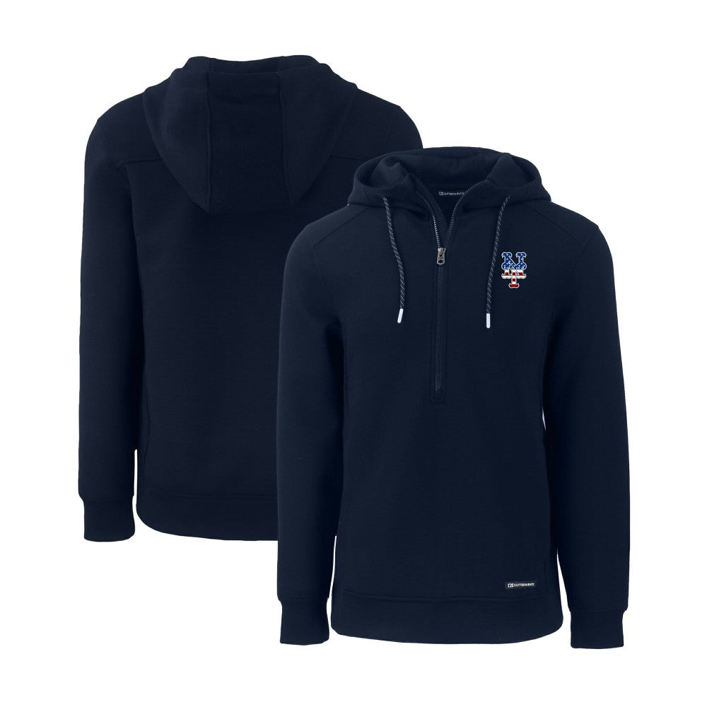 New York Mets Cutter & Buck Stars & Stripes Roam Eco Half-Zip Recycled Pullover Hoodie - Navy