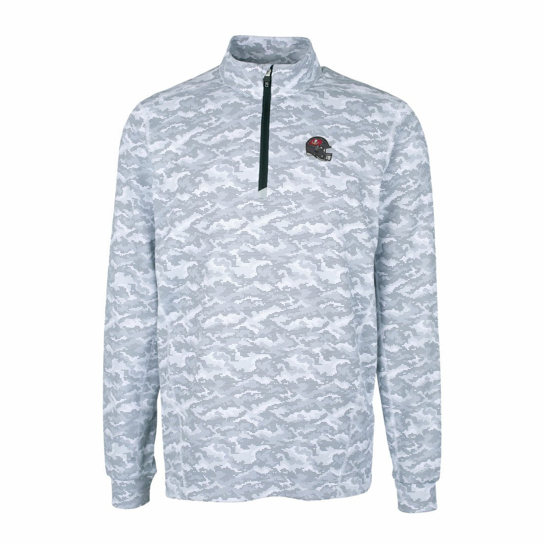 Tampa Bay Buccaneers Cutter & Buck Helmet Traverse Camo Print Stretch Quarter-Zip Pullover Top - Charcoal for sale