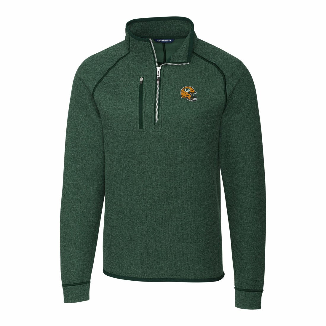 Green Bay Packers Cutter & Buck Helmet Mainsail Sweater-Knit Half-Zip Pullover Jacket - Hunter Green for sale