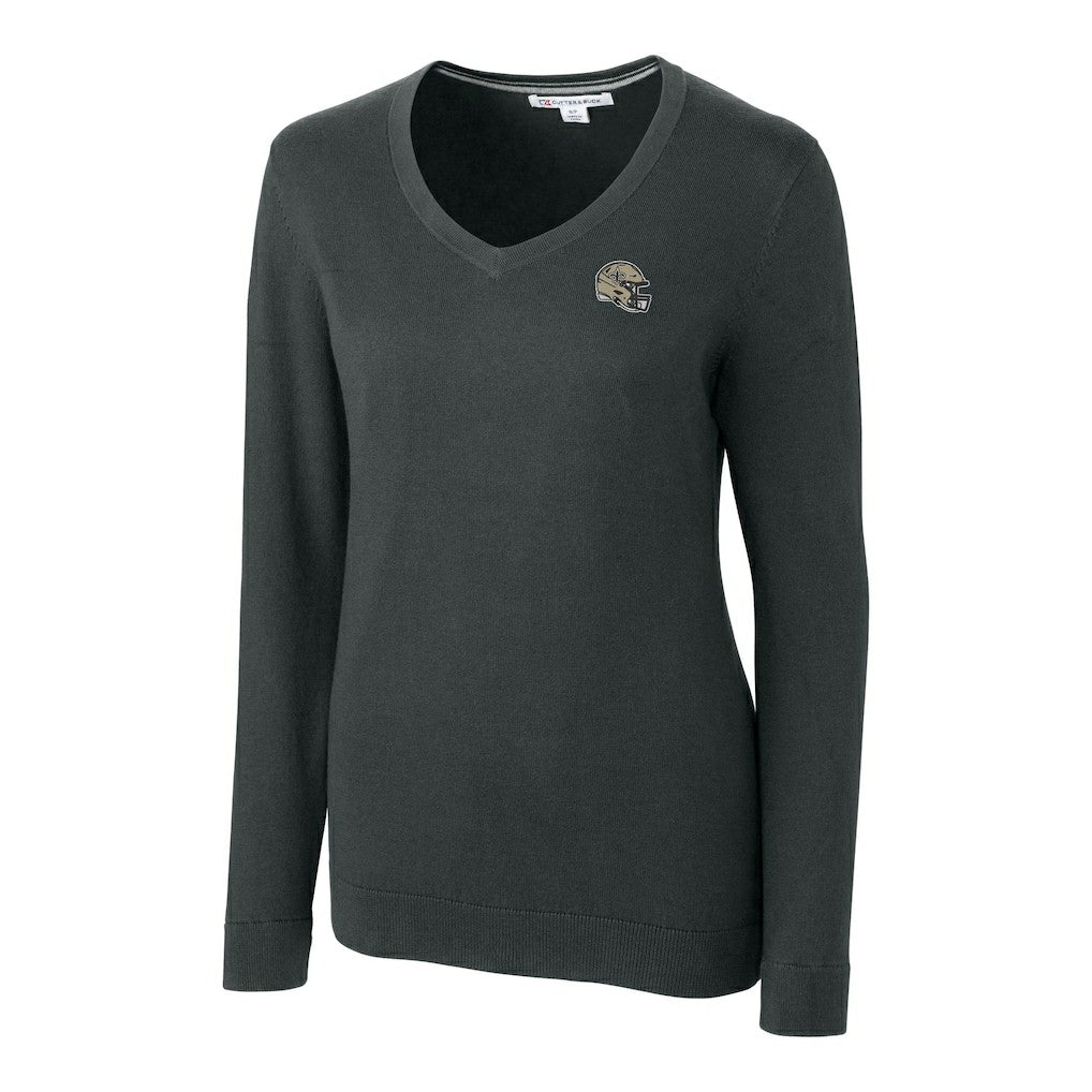 New Orleans Saints Cutter & Buck Women's Helmet Logo Lakemont Tri-Blend V-Neck Pullover Sweater - Charcoal outlet