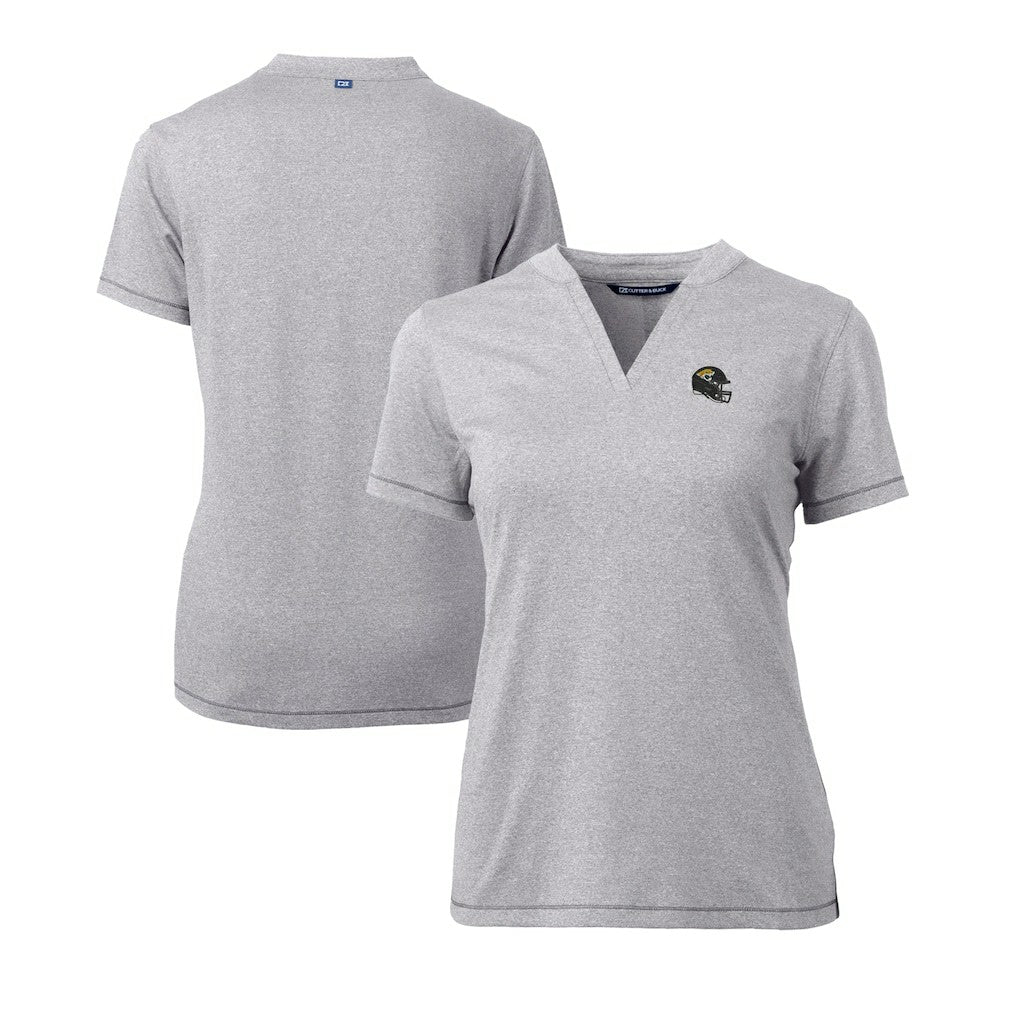 Jacksonville Jaguars Cutter & Buck Women's Helmet Logo DryTec Forge Stretch V-Neck Blade Top - Heather Gray discount