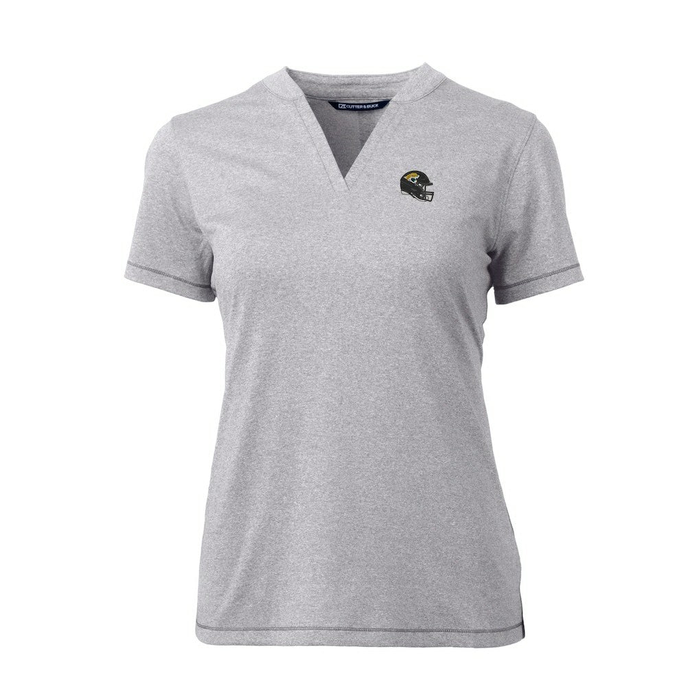 Jacksonville Jaguars Cutter & Buck Women's Helmet Logo DryTec Forge Stretch V-Neck Blade Top - Heather Gray discount