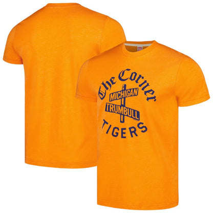 Detroit Tigers Homage Doodle Collection The Corner Tri-Blend T-Shirt - Orange