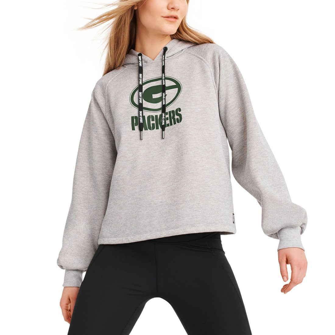 Green Bay Packers DKNY Sport Women's Debbie Dolman Raglan Pullover Hoodie - Heather Gray on sale
