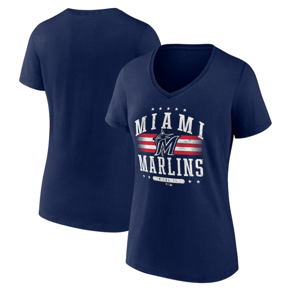 Miami Marlins Women's Americana Team V-Neck T-Shirt - Navy