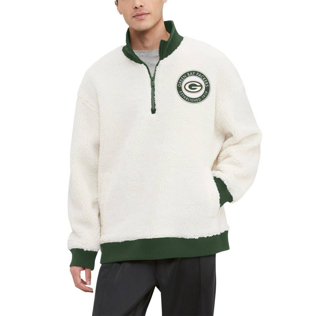 Green Bay Packers Tommy Hilfiger Jordan Sherpa Quarter-Zip Sweatshirt - Cream outlet