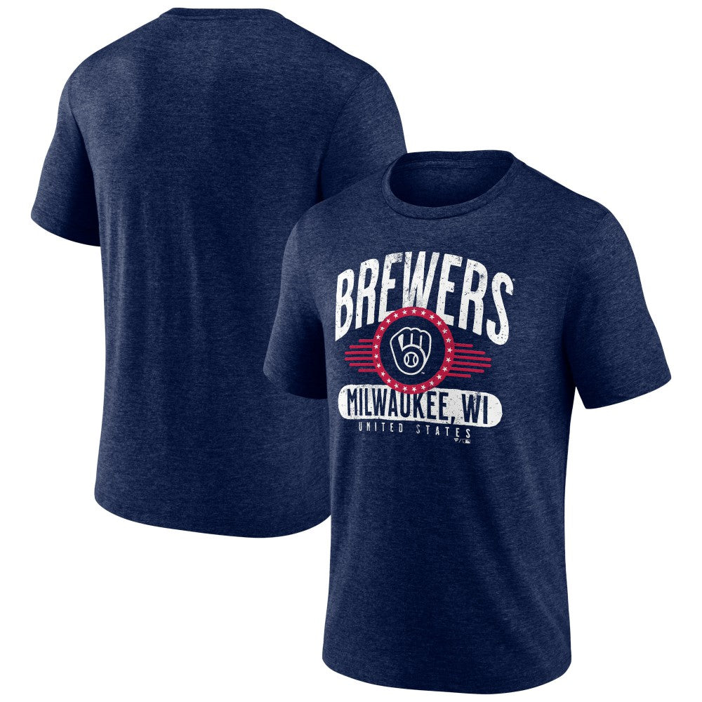 Milwaukee Brewers Badge of Honor Tri-Blend T-Shirt - Heather Navy