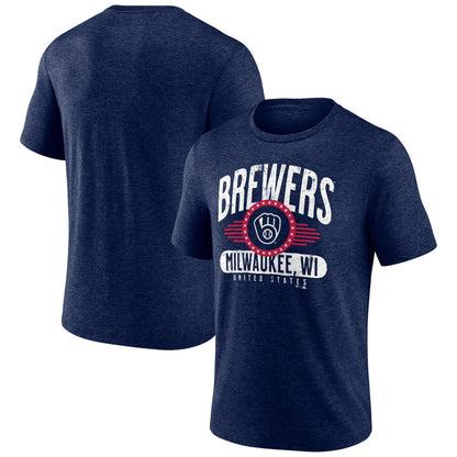 Milwaukee Brewers Badge of Honor Tri-Blend T-Shirt - Heather Navy