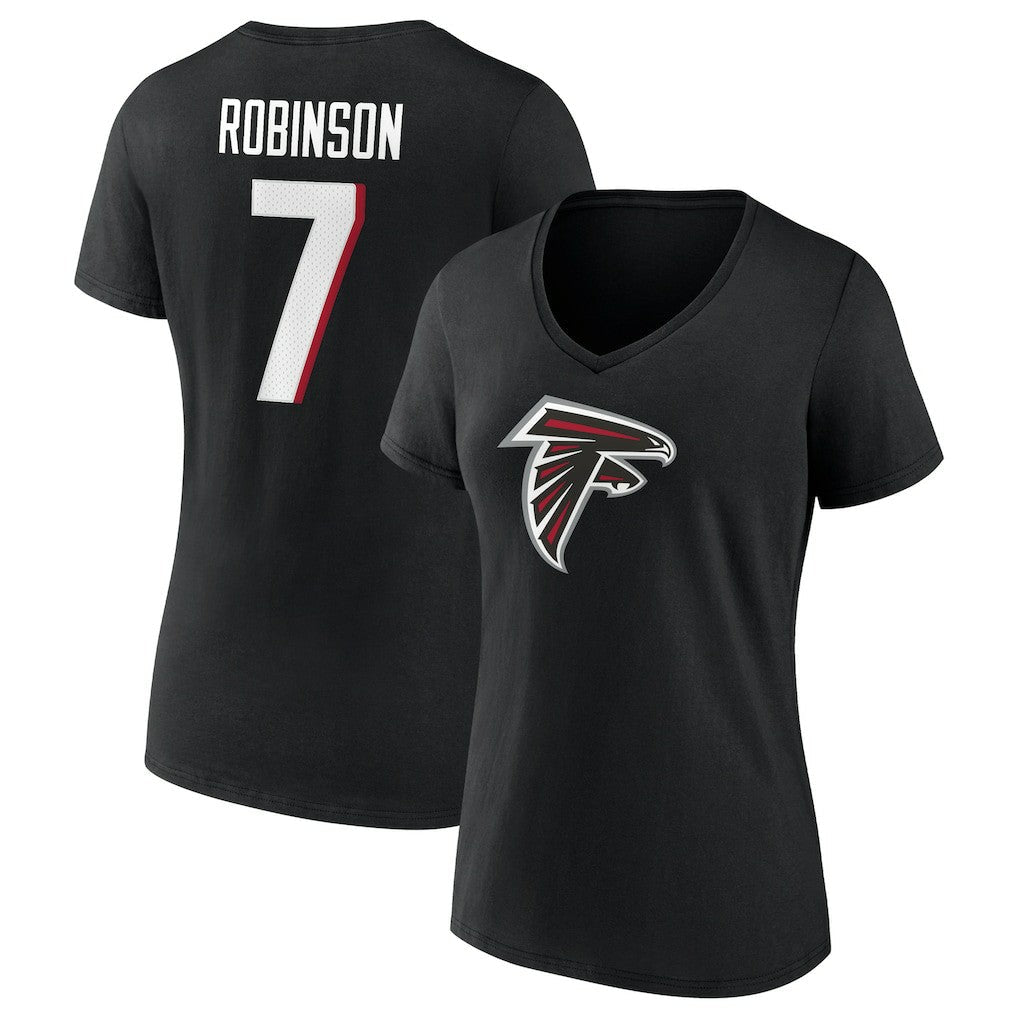 Bijan Robinson Atlanta Falcons Women's Icon Name & Number V-Neck T-Shirt - Black outlet