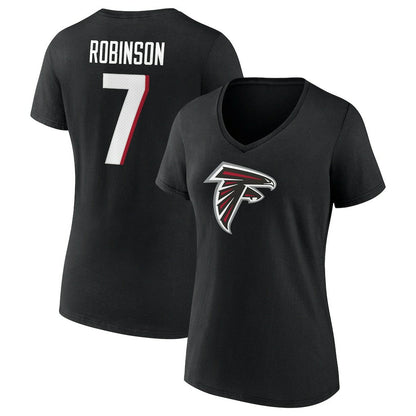 Bijan Robinson Atlanta Falcons Women's Icon Name & Number V-Neck T-Shirt - Black outlet