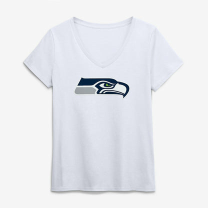 Seattle Seahawks Logo Athletic Women's Primary Logo V-Neck T-Shirt - White discount