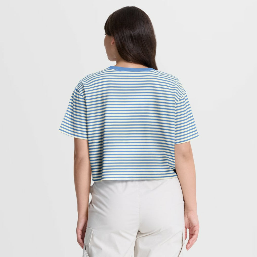 Chicago Cubs Women's Cooperstown Collection Striped Cropped T-Shirt - Light Blue/Cream | Nike