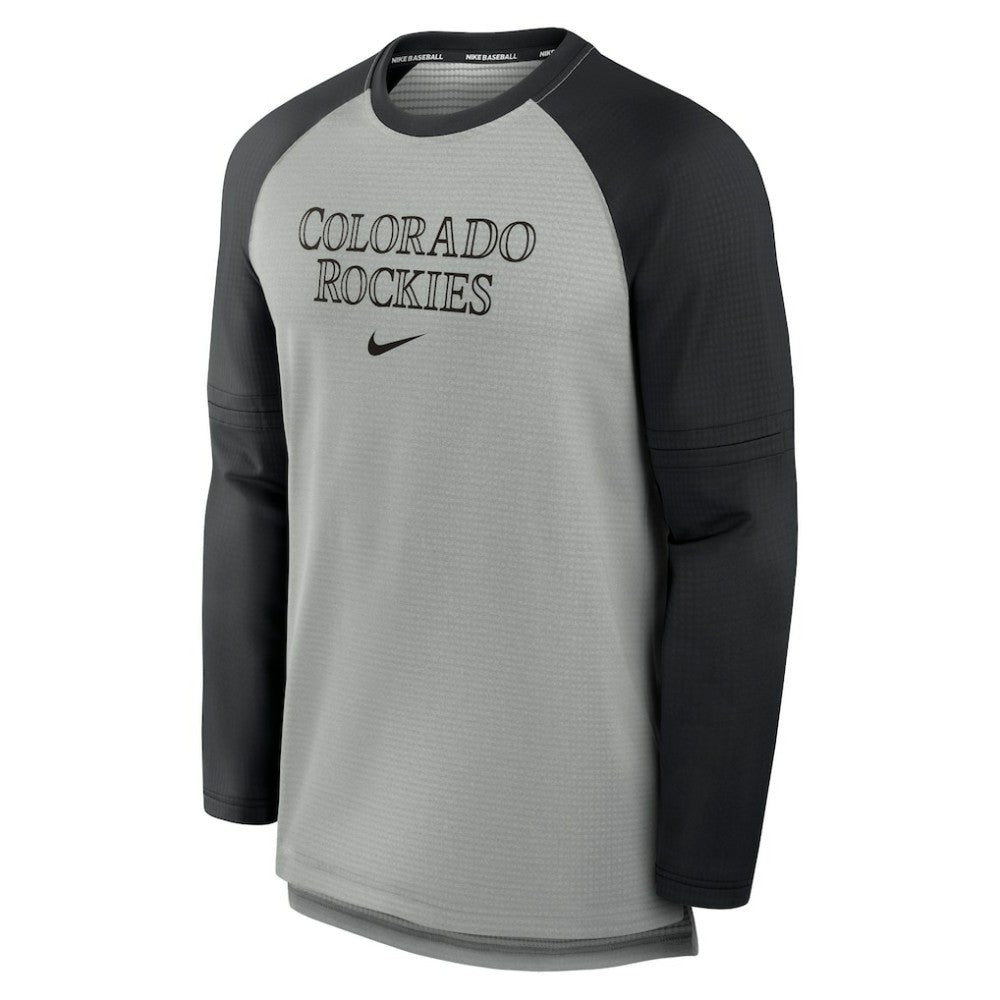 Colorado Rockies Authentic Collection Game Time Raglan Performance Long Sleeve T-Shirt - Heather Gray/Black | Nike