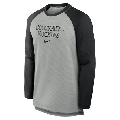 Colorado Rockies Authentic Collection Game Time Raglan Performance Long Sleeve T-Shirt - Heather Gray/Black | Nike