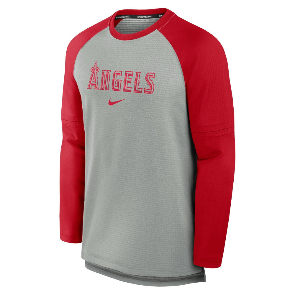 Los Angeles Angels Authentic Collection Game Time Raglan Performance Long Sleeve T-Shirt - Heather Gray/Red | Nike