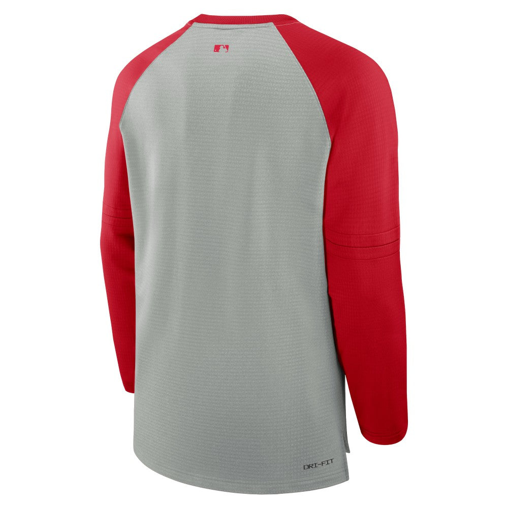 Los Angeles Angels Authentic Collection Game Time Raglan Performance Long Sleeve T-Shirt - Heather Gray/Red | Nike