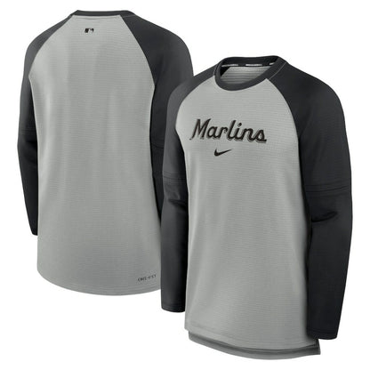 Miami Marlins Authentic Collection Game Time Raglan Performance Long Sleeve T-Shirt - Heather Gray/Black | Nike