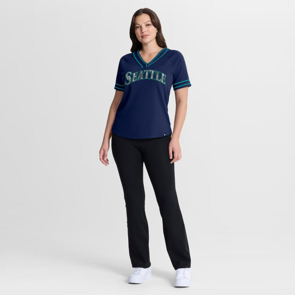 Seattle Mariners Women's Diva Race Ahead Raglan V-Neck T-Shirt - Navy