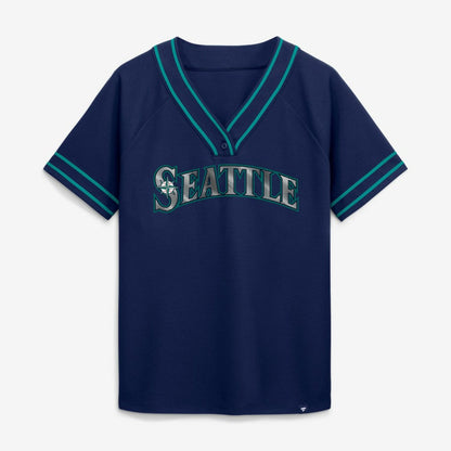 Seattle Mariners Women's Diva Race Ahead Raglan V-Neck T-Shirt - Navy