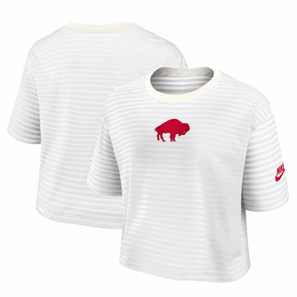 Buffalo Bills Women's Striped Cropped T-Shirt - White/Cream | Nike for sale