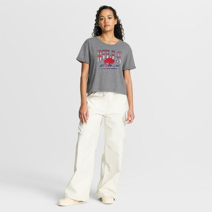 Buffalo Bills Women's Overplayed Tribute Tri-Blend Boxy T-Shirt - Heather Gray cheap