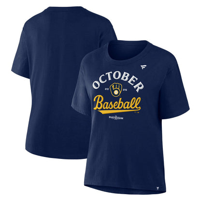 Milwaukee Brewers  Women's 2025 MLB Postseason Locker Room T-Shirt - Navy