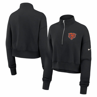 Chicago Bears Women's Legacy Phoenix Fleece Cropped Half-Zip Sweatshirt - Black | Nike for sale