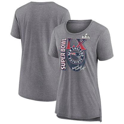 New England Patriots Women's Super Bowl LX Retro Tri-Blend T-Shirt - Heather Gray discount