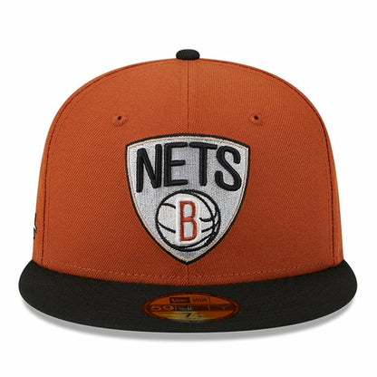 Brooklyn Nets Two-Tone 59FIFTY Fitted Hat - Rust/Black | New Era cheap