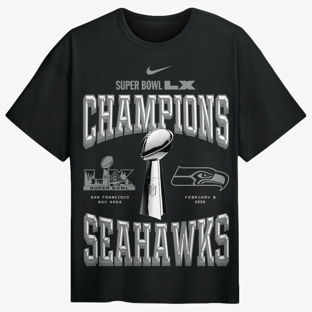 Seattle Seahawks Super Bowl LX Champions Locker Room Trophy Collection Authentic T-Shirt - Black | Nike for sale