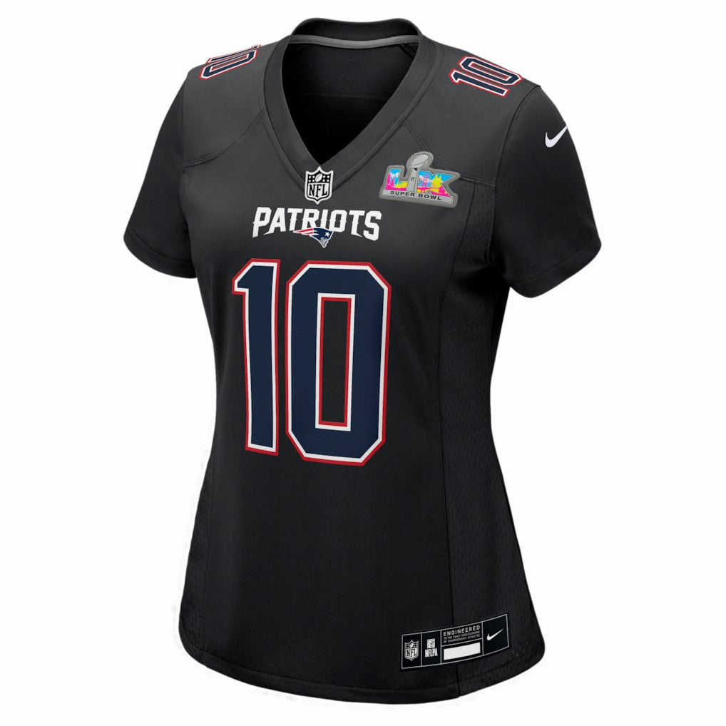 Drake Maye New England Patriots Women's Super Bowl LX Patch Carbon Fashion Game Jersey - Black | Nike on sale