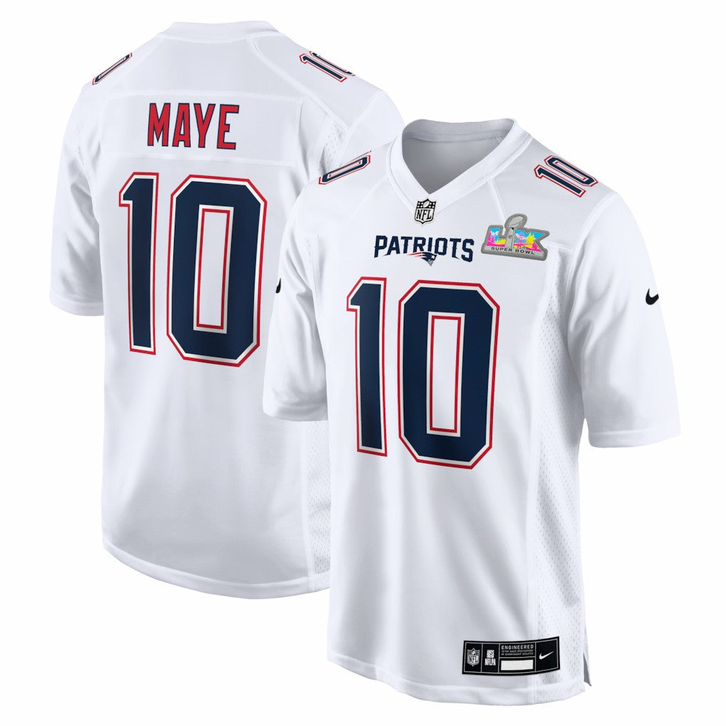 Drake Maye New England Patriots Super Bowl LX Patch Tundra Fashion Game Jersey - White | Nike outlet