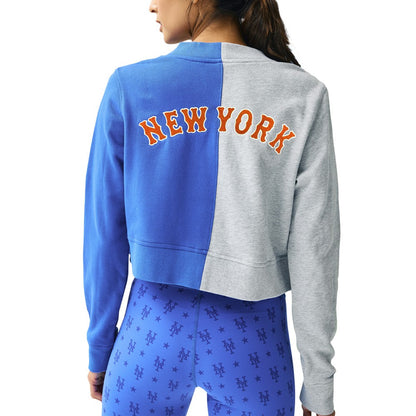 New York Mets Terez Women's Cropped Button-Up Cardigan - Gray/Royal
